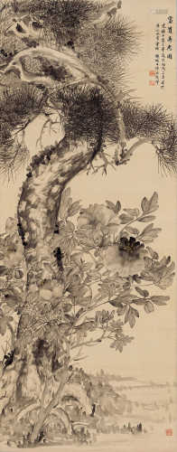 吴镜辉（清） 1886年作 富贵寿考图 立轴 水墨绢本