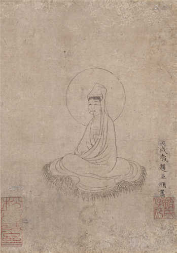 赵孟頫（款） 1286年作 白衣观音 立轴 水墨纸本