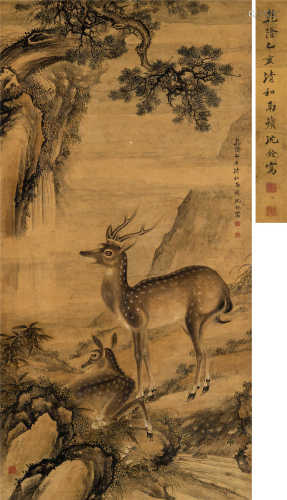 沈铨（清） 1755年作 双鹿 立轴 设色绢本