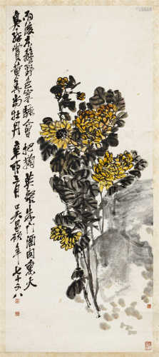 吴昌硕（1844～1927） 1921年作 菊石 立轴 设色纸本