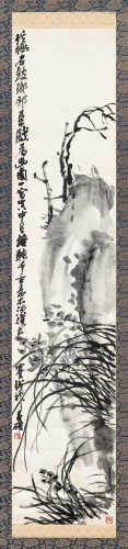 吴昌硕（1844～1927） 1925年作 兰石 立轴 水墨绫本