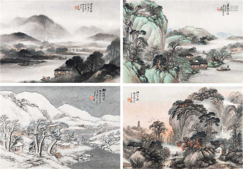 吴石僊（1845～1916） 1912年作 四季山水 （四屏） 立轴 设色纸本
