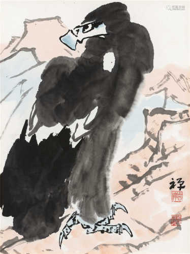 李苦禅（1899～1983） 鹰 镜框 设色纸本