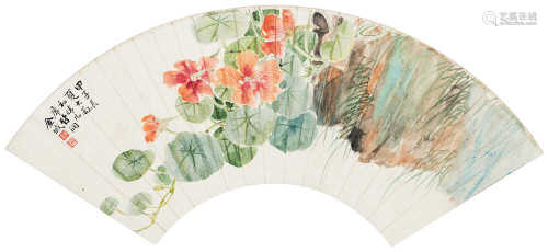 金城（1878～1926） 1924年作 花卉扇面 镜心 设色纸本