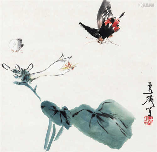 王雪涛（1903～1982） 花蝶 立轴 设色纸本