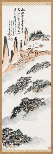 王震（1867～1938） 1931年作 黄山文殊台 立轴 设色纸本