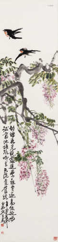王震（1867～1938） 1921年作 春燕紫藤 立轴 设色纸本