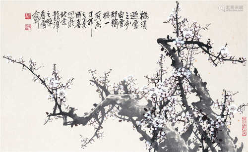 王成喜（b.1940） 1987年作 白梅 镜框 设色纸本
