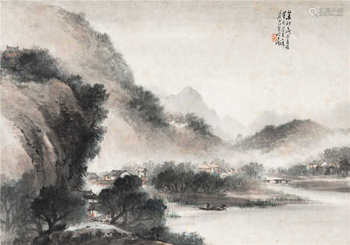 吴石僊（1845～1916） 1895年作 山水 立轴 设色纸本