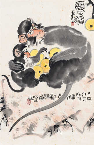 李燕（b.1943） 母子图 立轴 设色纸本