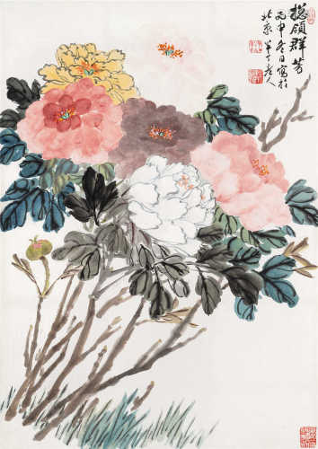 陈半丁（1876～1970） 1956年作 总领群芳 镜框 设色纸本