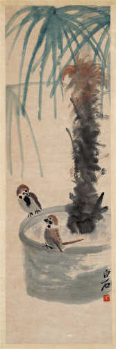 齐白石（1864～1957） 芭蕉小鸟 立轴 设色纸本