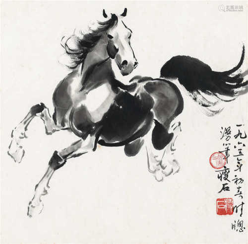 尹瘦石（1919～1998） 1965年作 奔马 镜框 水墨纸本