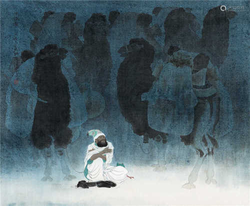 谢振瓯（b.1941） 1989年作 倦旅图 镜框 设色绢本