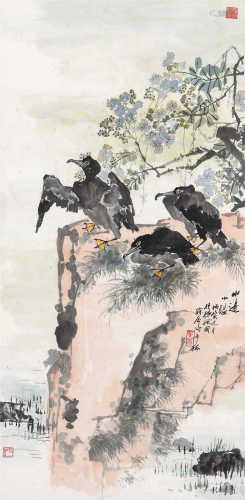 张辛稼（1909～1991） 1986年作 水边小憩 镜框 设色纸本