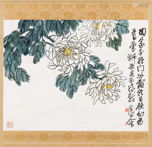 王震（1867～1938） 菊花 立轴 设色纸本