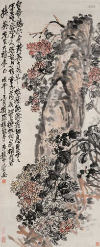赵云壑（1874～1955） 1918年作 菊花 立轴 设色纸本