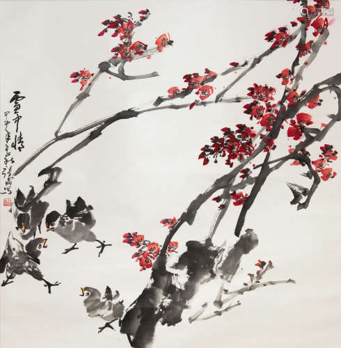 ZHANG JING: INK AND COLOR ON PAPER PAINTING 'FLOWERS AND BIRDS'