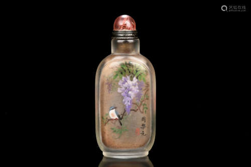 INSIDE PAINTED 'FLOWERS AND BIRDS' SNUFF BOTTLE