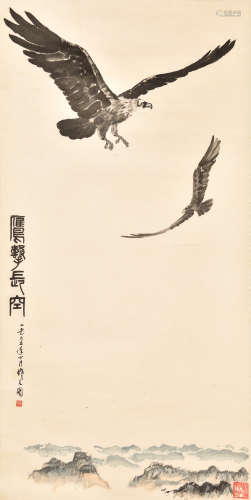 WU ZUOREN: INK ON PAPER PAINTING 'EAGLES'