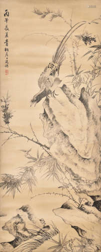 JIANG TINGXI: INK ON PAPER PAINTING 'FLOWERS AND BIRDS'