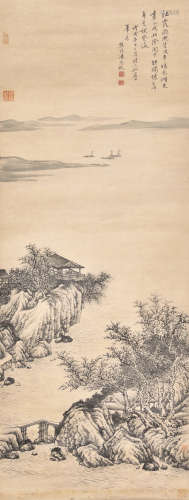 PAN SIMU: INK ON PAPER PAINTING 'LANDSCAPE SCENERY'