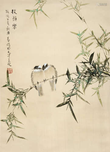 HUO CHUNYANG: INK AND COLOR ON PAPER PAINTING 'BIRDS'