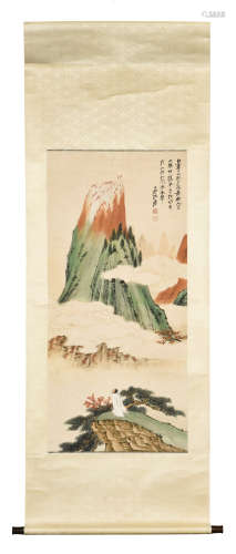 ZHANG DAQIAN: INK AND COLOR ON PAPER PAINTING 'MOUNTAIN SCENERY'