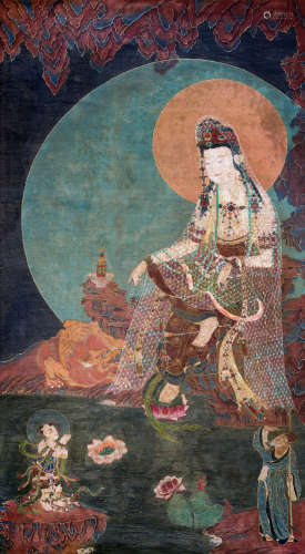 INK AND COLOR ON SILK PAINTING 'GUANYIN'