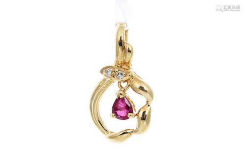 14K YG RUBY AND DIAMOND PENDANT