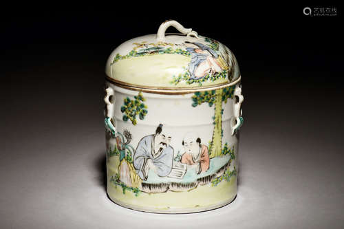 FAMILLE ROSE 'PEOPE' JAR WITH COVER