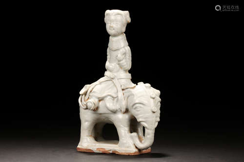 WHITE GLAZED 'CHILD AND ELEPHANT' FIGURE