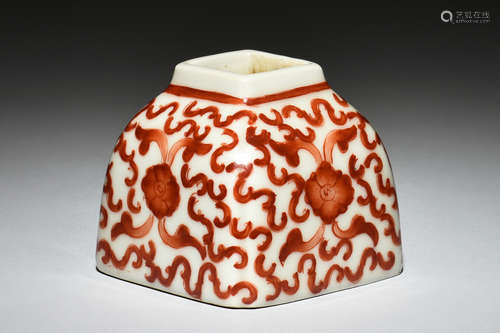 UNDERGLAZED RED 'FLOWERS' SPITTOON