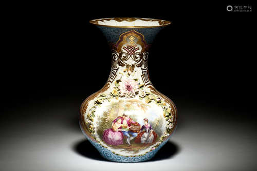 FAMILLE ROSE 'WESTERNERS' EXPORT VASE