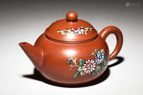 YIXING ZISHA PAINTED 'FLOWERS' TEAPOT