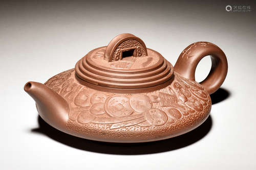 YIXING ZISHA 'COINS' COMPRESSED TEAPOT