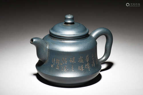 YIXING ZISHA 'FLOWERS AND CALLIGRAPHY' TEAPOT