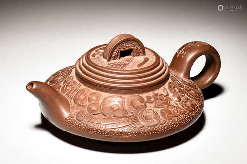 YIXING ZISHA 'COINS' COMPRESSED TEAPOT