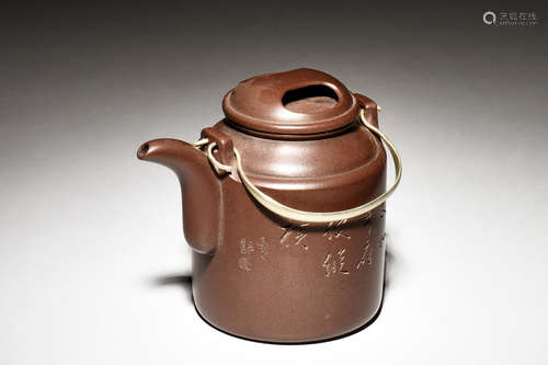 YIXING ZISHA 'RIDER AND POETRY CALLIGRAPHY' TEAPOT