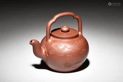 YIXING ZISHA ELDER AND POETRY CALLIGRAPHY' TEAPOT