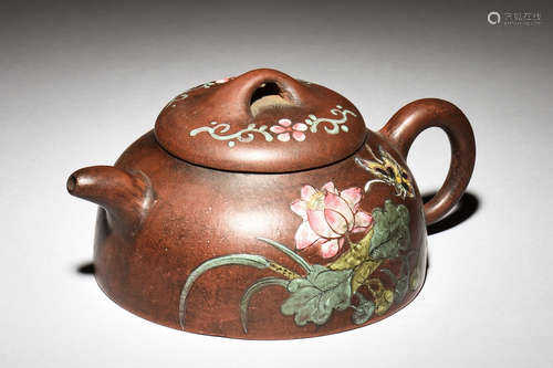 YIXING ZISHA PAINTED 'FLOWERS' TEAPOT