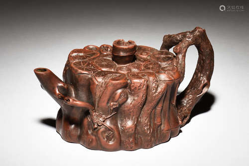 YIXING ZISHA 'TREE TRUNK' TEAPOT