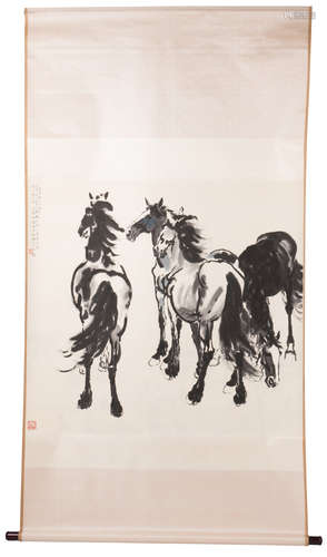 A SCROLL PRINT OF HORSES