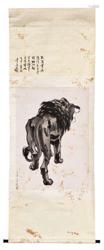 XU BEIHONG: INK ON PAPER PAINTING 'LION'