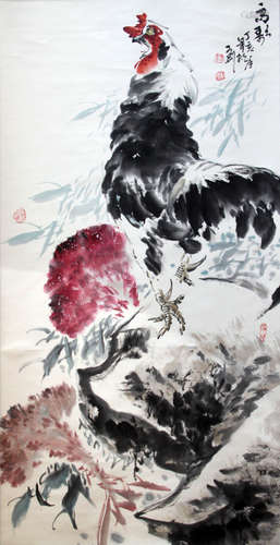 CAI KEGANG: INK AND COLOR ON PAPER PAINTING 'ROOSTER'