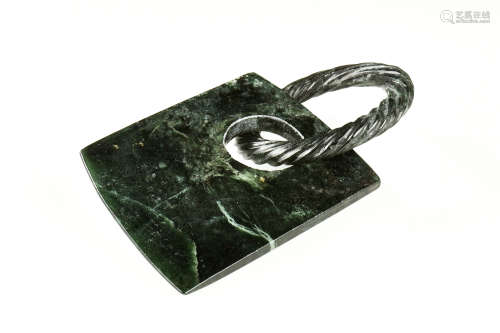 DARK GREEN JADE BLADE COMBINED WITH SPIRAL RING ORNAMENT