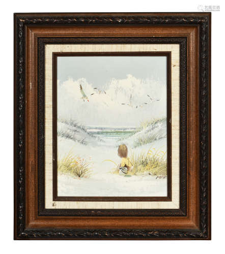 FRAMED OIL ON CANVAS PAINTING 'CHILD AND BIRDS'