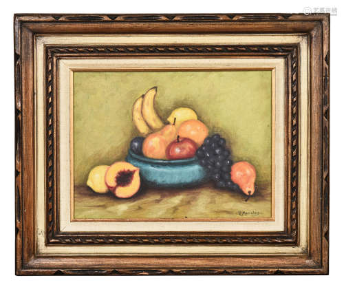 R. MORALES: FRAMED OIL ON CANVAS PAINTING 'FRUITS'