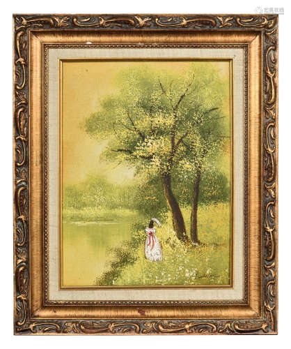 FRAMED OIL ON CANVAS PAINTING 'LADY IN NATURE'