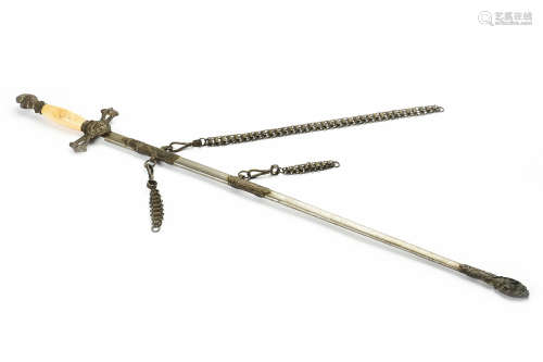 ANTIQUE MASONIC KNIGHTS TEMPLAR SWORD WITH WHITE HANDLE